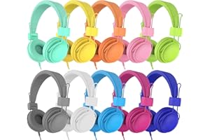 AILIHEN HD850 Classroom Headphones Bulk 10 Pack for Kids K-12 Students, School Wired Headphones with Microphone & 85dB Volume Limited & Sharing Function & Reward Stickers for Chromebook (Multicolors)
