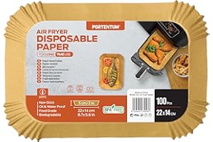 PORTENTUM Papel freidora aire 100 unidades de 22-14 cm Rectangular. Papel Air Fryer Grado alimenticio BPA free, FDA y LFGB