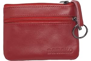 BAWAKO duże etui na klucze 3 przegródki zapinane na suwak prawdziwa skóra, etui na klucze dla kobiet, mężczyzn, dzieci (Czerwony, W9/L13)