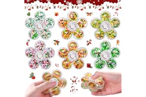 SCIONE 6 Pack Christmas Glitter Fidget Spinner Glittering Quicksand Fidgets Toy Stress Anxiety ADHD Relief Christmas Party Bag Fillers Gifts for Children Adults