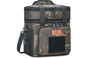 Borsa termica porta pranzo tattica, borsa frigo pranzo grande isolata a doppio strato per uomini adulti, impermeabile e durevole, ufficio, picnic all'aperto 16L, Nero mimetico HSHRISH