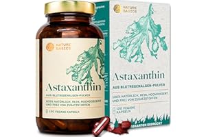 ‎NATURE BASICS Nature Basics Astaxanthin hochdosiert - mit 7,8 mg reines & hochwertiges, natürliches Astaxanthin pro Kapsel - 120 Kapseln - vegan, zertifiziert & nachhaltig im Glas