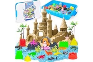 YongnKids Ocean Themed Play Sand| Magic Sand- Sensory Bin Toys Set, Sand Box Construction Toys Girls for Boys 3 4 5 6+ Year Old Birthday Christmas Presents- Montessori Toys Sand Art Kits