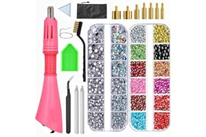 Bacxzomx Applicatore Strass Termoadesivi con 7 Punte, 2 Scatole Strass Decorativi, Pinze, Spazzola, 2 Matite, Kit Hotfix Strass Applicatore per Tessuti, Vestiti, Fai Da Te