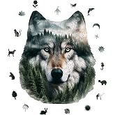 WePuzzleUp Ahşap Puzzle Yetişkin - Bozkurt - 200 Par&ccedil;a, 24 x 29 cm - Yapıştırıcı Folyo Dahil - Benzersiz Şekilli Par&ccedil;alar & &Ouml;