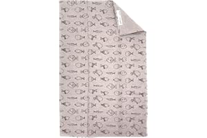 JOWOLLINA 2er-Set: Geschirrtücher Küchenhandtücher Handtücher 47x70 cm Halbleinen Bedruckt (Fischlein Natur)