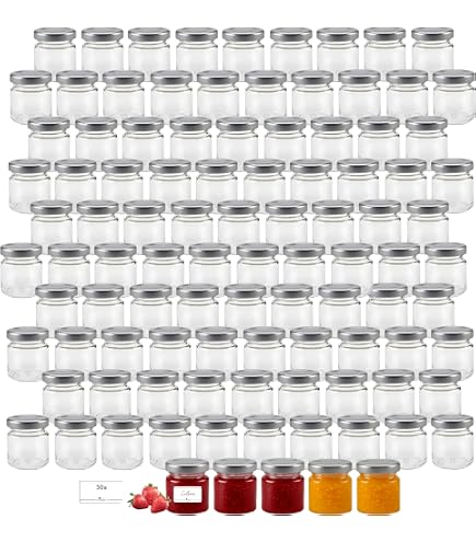 MamboCat 200 Stück Mini Einmachgläser 53 Ml – Rundgläser Mit Silbernen Twist-Off Deckeln, Perfekt Für Marmelade, Gelee & Vorratshaltung
