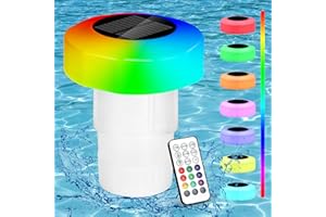 Vankarr Großer Dosierschwimmer für bis zu 200g Chlortabletten Solarlicht LED 16 Farben Pool Dosierer Chlorspender Pool Schwimmer mit Fernbedienung einstellbar faltbar Chlortabletten Dosierer