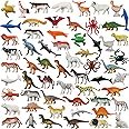 DOITEM 60 Pcs Assorted Dinosaur, Ocean, Sea, Farm, Jungle, Wild Animals Dinosaurs Figure Realistic Plastic Zoo Play Set Small Toys for Kids Cupcake Topper Party Favors