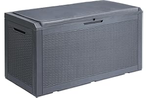 YITAHOME Caja de almacenamiento de jardín impermeable, resistente, 380 L, grande, de resina, con cojín, resistente a la intemperie, contenedores de almacenamiento duraderos para exteriores, cojines