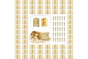 WZYTEU 100 pcs Mini Charniere Laiton,Vintage mini Charnière avec 400 pièces vis de rechange et Boîte de Rangement en plastique,pour Boite en bois Boîte à bijoux Cabinet DIY Accessoires(10x8mm)