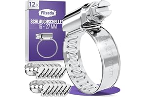 Filzada® 12x Schlauchschellen Edelstahl 16-27 mm - Schlauchschellen Edelstahl - rostfreie Schraubschelle - Schlauchschelle für Pool, Waschmaschine uvm - Schlauchklemmen Set - Schellen Set