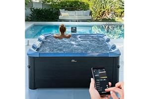 Miweba MSpa Whirlpool Outdoor | Frame Oslo Sapphire mit Fester Außenwand - Pool mit App Steuerung - 6 Personen Spa 160x160cm - UVC+ Wasserreinigung - Aufstellpool - Hot Tub