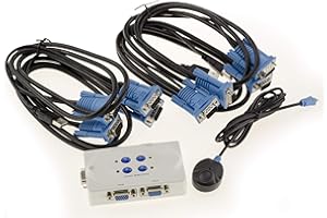KALEA-INFORMATIQUE Boitier de partage KVM Switch pour 4 PC. Ecran VGA, Clavier et Souris USB, avec télécommande et Cordons KVM fournis
