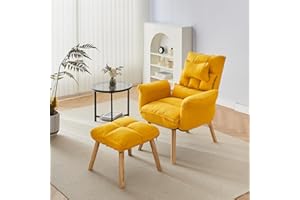 CLIPOP Relaxsessel mit Hocker Verstellbarer Lesesessel mit 6 Positionen Extra Dick Gepolsterter Lehnstühle Liegesessel Fernsehsessel Ohrensessel mit Liegefunktion (Gelb)