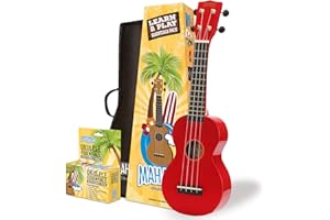 Mahalo Rainbow Soprano Ukulele Beginners Kit - Ukulele for Kids & Adults with Guide, Carry Case, Clip-on Tuner, Spare String Set & Picks, Learn 2 Play' Instruments Bundle, Red