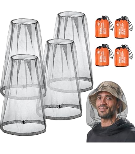 KASURE 6 Reti Antimoschee Per Testa - 45 Cm, Elastico, In Poliestere - Campeggio, Pesca, Giardinaggio (2 Nere, 2 Verdi, 2 Grigie) - 3
