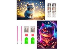 DMNQ DIY 5D Diamant Peinture Chat, 2 Pcs Peinture Diamant Adulte, Complet Chaton Diamant Kit Enfants, Diamond Painting Animaux, Kit de Peinture Diamant Chat, Décoration Murale D'intérieur (30x40cm)