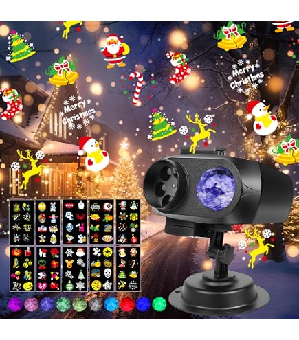Projecteur LED Extérieur Halloween & Noël – IP65 Étanche, 12 Disques 48 Motifs, Effet Vague 3D, Télécommande & Minuterie