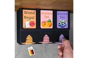 MARTEA Teeregal für die Wand - hängender Teebeutelspender zur hochkant Tee Aufbewahrung als Gastro Küchen Organizer (schwarz, ohne Deckel)