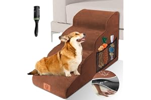 ZVONEMA ZNM schody dla psa, 4 stopnie, nadaje się do prania, przenośne, drabinka dla zwierząt domowych, na sofę, łóżko, schody dla dużych psów i kotów, rampa dla psów z pianki, 1 rolka do kłaczków