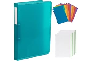 QE'MONO Archivador 4 anillas plastico incluye 80 folios de recambio y 6 separadores. Carpeta para fundas plastico a4 y folios. Archivador de tapa semirrígida. Carpeta archivadora liviana y resistente.