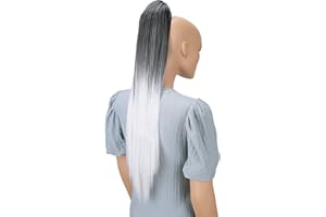 ‎CAISHA CAISHA 70cm Extralang Clip On Haarteil Zopf Pferdeschwanz Hitzebeständig Synthetik Glatt Ombré Grau Mix H116