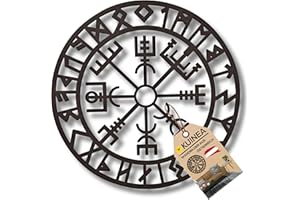 ‎KUINEA KUINEA Wikinger Kompass Wand Ø 42cm, Wikinger Deko Wand [Farbe Anthrazit] Wikinger Schutzrune Wanddeko, Wikinger Deko Wohnung, Vegvisir, Mittelalter Deko, Wikinger Wandbild, Wikinger Holz Deko