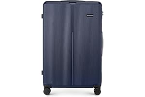 WITTCHEN Stripes Line Valise Grande Taille 76,5 × 50 × 29 cm (XL) | 96 l, Coque Rigide ABS, 4 roulettes 360° | Serrure à Code, poignée télescopique, Bagage soute Air France - Couleur: Bleu Marine
