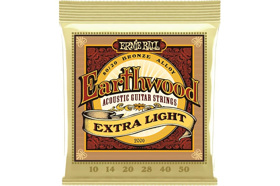 Ernie Ball Earthwood Extra Light - Cuerdas para guitarra acústica, bronce 80/20, calibre 10-50
