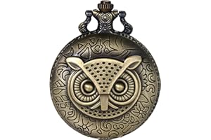 JewelryWe Vatertagsgeschenk Taschenuhr Herren Retro Flugzeug/Eule/Indianer Alter Mann/Kreuz Kettenuhr Analog Quarz Uhr Anhänger mit Halskette Kette Bronze Geschenk für Männer