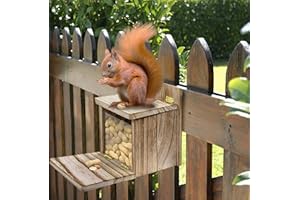 YIHAOBOX Squirrel Feeder Weatherproof - Sturdy Wooden Squirrel House with Squirrel Feeding Station Including Ventilation Holes, Squirrel Kobel for Standing, Flamed