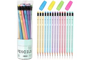 Ailvor HB Pencils, 30pcs Pencils with Rubbers, Presharpened Pencil with 4pcs Pen holders for School Children Handwriting and Drawing