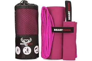 BEAST RAGE® Microfibre Towel Gym Beach Towel Fast Drying Super Absorbent Lightweight Gym accessories for Men Women Swimming Hair Towel Travel Camping Yoga Sports (100 x 50 cm, Pink)