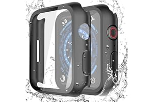 Misxi Schwarz Wasserdichtes Hülle mit Gehärtetem Glas Displayschutz für Apple Watch Series 9 (2023) Series 8 Series 7 41mm, HD Ultradünne Stoßfeste Vollschutz PC Schutzhülle für iWatch, 2-Stück