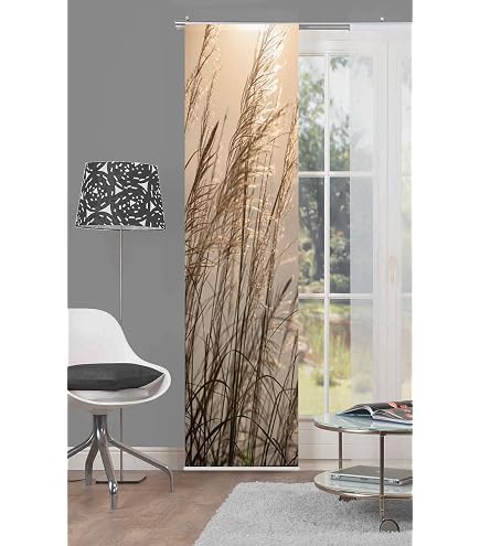 Amazon.de: HOME WOHNIDEEN 55372 | 2er-Set Schiebegardine 'RELVA',  Digitaldruck auf Bambus-Optik, mit abstraktem Grser-Motiv, 260x60cm,  Farbe: Natur