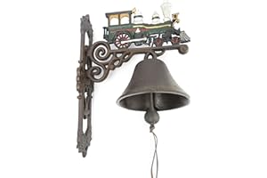 CLEVER-DEKO Dzwonek ogrodowy, dzwonek ścienny, kolejka, LOKOMOTYWNA LOKOMOTYWNA żeliwo, żelazo, dzwonek metalowy, dzwonek okrętowy, antyk rustykalny, brązowy, gospodarstwo rolne, dzwonek na podwórko