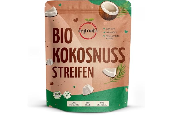 myfruits® Ekologiska kokosremsor – torkat – kokoschips – 100 % kokos fruktkött – 150 g