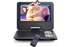 WOLFANG 9.5" Portable DVD Player for Kids and Car Travel with 7.5" HD Swivel Screen, 4-6 Hours Battery Life, Region Free, Stereo Speaker, Headphone/Sync TV/USB/SD Card Support [No Blu-ray Support]