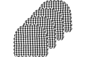 Sweet Home Collection Cojín de Espuma viscoelástica para Silla, con capitoné, Parte Trasera de Goma Antideslizante, en Forma de U, 17 x 16 Pulgadas, Funda de Asiento a Cuadros, Negro/Blanco, 4