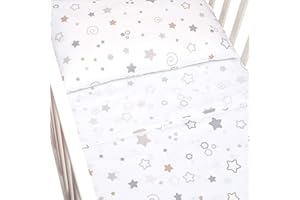CANGOO CARE CangooCare® Set Lenzuola 3 Pezzi Per Lettino Neonato, Montessori, 80x160 cm, 1 Lenzuolo Di Sotto Con Angoli, 1 Lenzuolo Di Sopra, 1 Federa Cuscino, 100% Cotone, Stelline