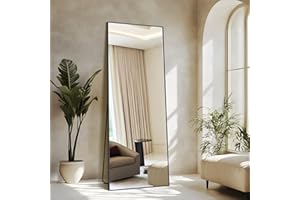 NIMURY Espejo de Pie 179 x 65 cm, Gran Espejo de Pared Rectangular con Marco de Aluminio Negro, Espejo de Cuerpo Entero para Baño, Dormitorio, Entrada y Pasillo