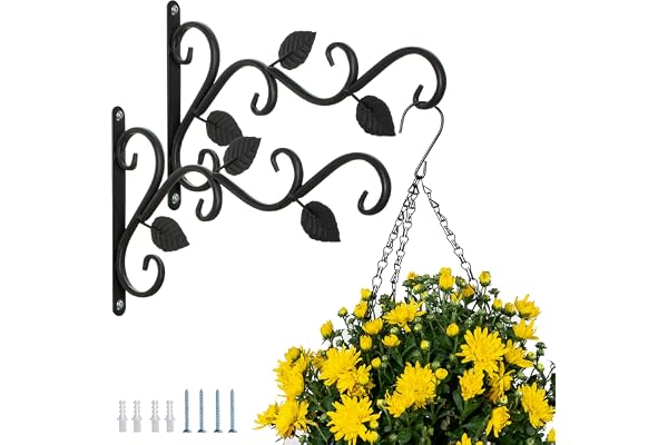 Crochet Mural Support Plante Suspendue, 2 Pièces Supports Jardin Suspendus Cintres Pot Fleur avec Vis 29.5cm Pour Lanternes, Mangeoires à Oiseaux Carillons Planteurs Crochets Décoration Extérieure