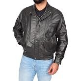 A1 FASHION GOODS Men's Bomber Leather Jacket Classic Blouson Comfort Fit Soft Black Leather Coat - Alan black M
