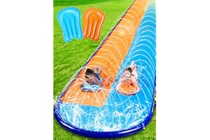 SLOOSH 22,5ft x 62in/685,8*157,5cm Doppelte Rasen-Wasserrutsche, robuste Wasserrutsche mit Sprinkler und 2 aufblasbaren Boards für Kinder und Erwachsene, Sommerparty, Garten, Außen-Wasseraktivitäten