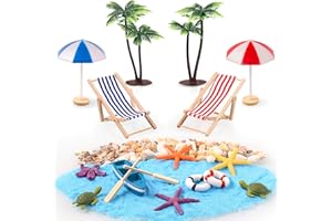 HOTSAN Strand Mikrolandschaft, 21 Stück Miniatur,Mini liegestuhl Sonnenschirm Palme,Schildkröte und Meer,Muscheln Deko,für DIY, Garten, Urlaub Geschenk,Puppenhausdekoration