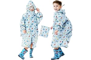 Domueay Imperméable Enfants Garçons Poncho Pluie à Capuche Garçons Filles Respirant Léger Cape de Pluie Long Vêtements de Pluie Randonnée Camping Sport Vestes de Pluie 3-12 Ans