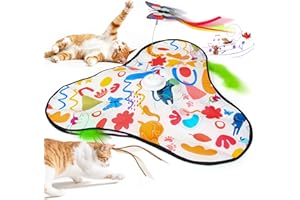 IOKHEIRA Interactive Cat Toy, Hide and Seek Cat Toy, Automatic Cat Toys with Moving Feather, Fluttering Butterfly, Adjustable Chirping, Rechargeable Kitten Toys, Cat Toys for Indoor Cats Kitten