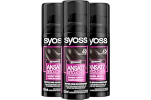 ‎SYOSS Syoss Ansatz Retoucher Kaschierspray Schwarz Stufe 1 (3 x 120 ml), Ansatzspray deckt helleren und grau nachwachsenden Ansatz ab, Ansatzfarbe hält bis zur nächsten Haarwäsche