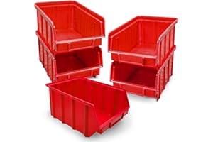 HMH 5x Stapelboxen Rot Größe 4 Werkstatt Garage Keller Sichtlagerboxen 340x222x157mm Lagerboxen rote Sichtlagerkästen Kleinteile Aufbewahrung